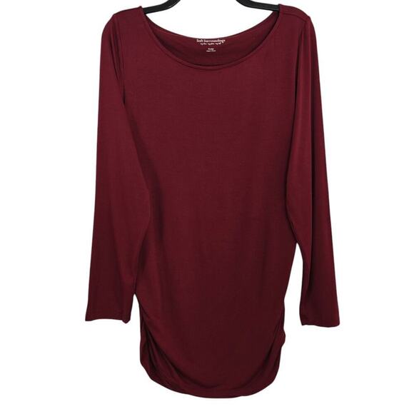 Soft Surroundings Long Sleeve Top Size XL Burgundy Ruched Sides Stretch Jersey - Picture 2 of 6